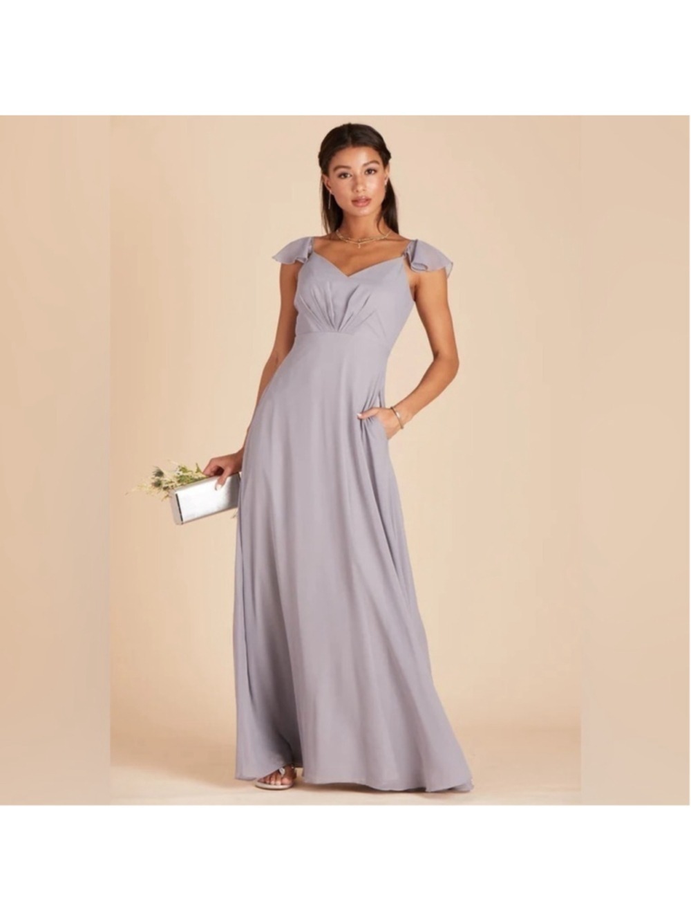 Birdy Grey Kae Silver Grey Chiffon Bridesmaid Dress Size XS